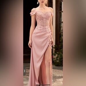 Blush floral off shoulder gown dress